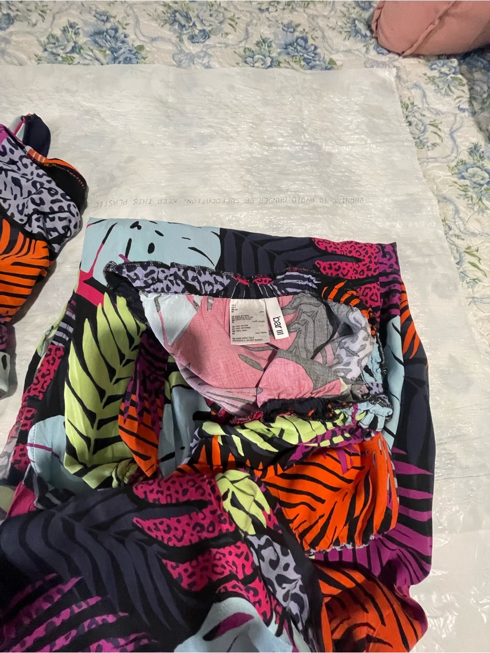 Bar III Tropical Print One-Piece Swimsuit in Pink, Orange, Lime, Black, White - Picture 5 of 5